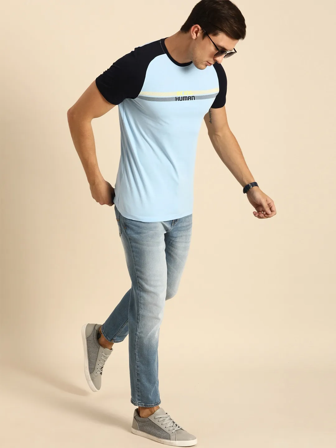 Blue Regular Fit Men's Short Sleeves T-Shirt by Being Human Clothing - Image 5