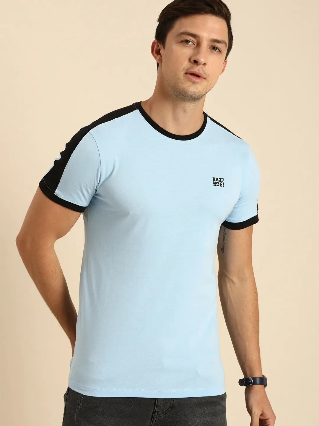 Blue Regular Fit Men's Short Sleeves T-Shirt by Being Human Clothing - Image 6