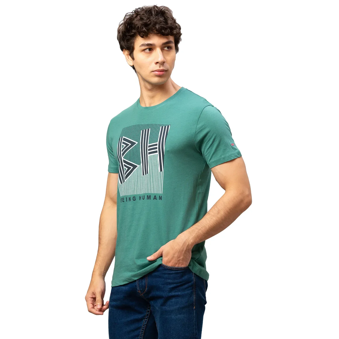 Green Regular Fit Men's Short Sleeves T-Shirt by Being Human Clothing - Image 2