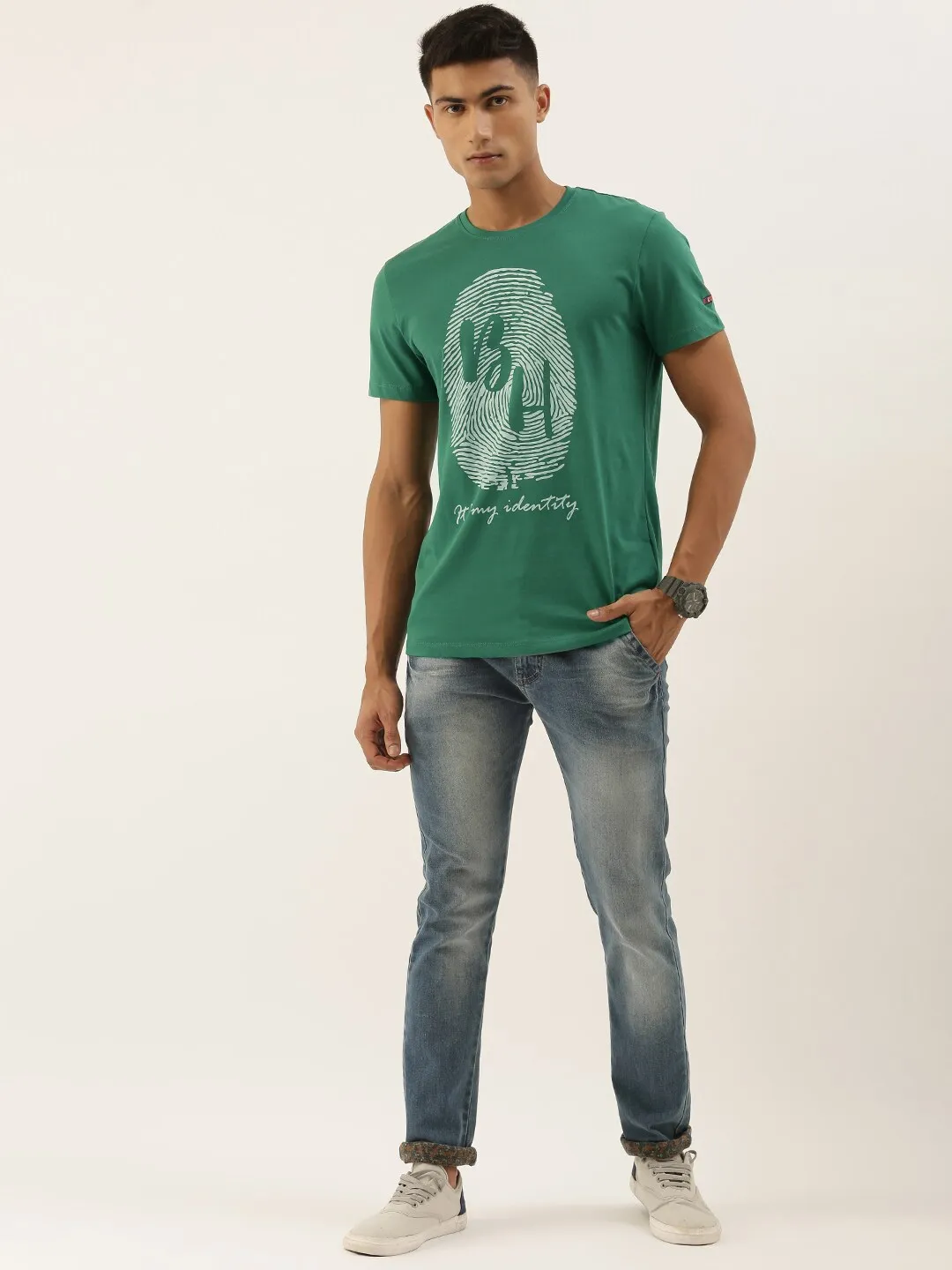 Green Regular Fit Men's Short Sleeves T-Shirt by Being Human Clothing - Image 5