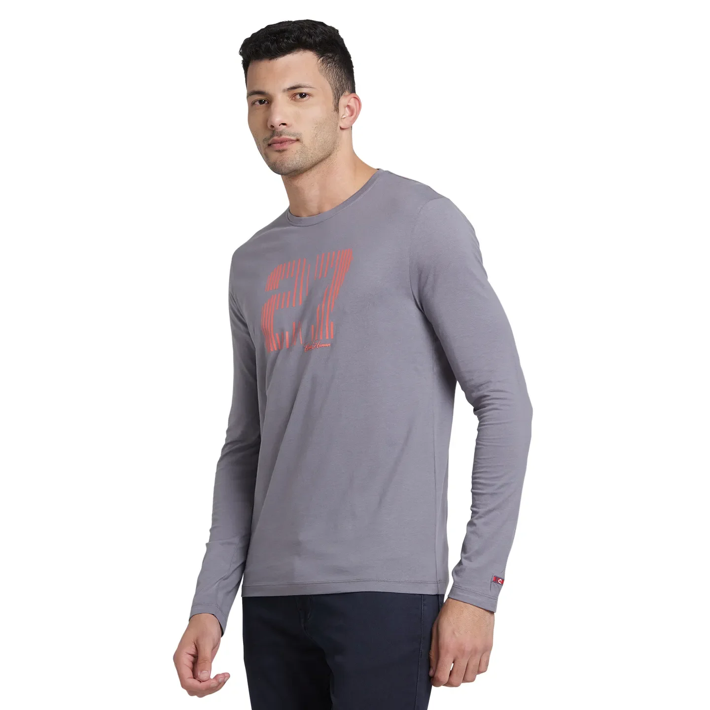 Grey Regular Fit Men's Long Sleeves T-Shirt by Being Human Clothing - Image 2