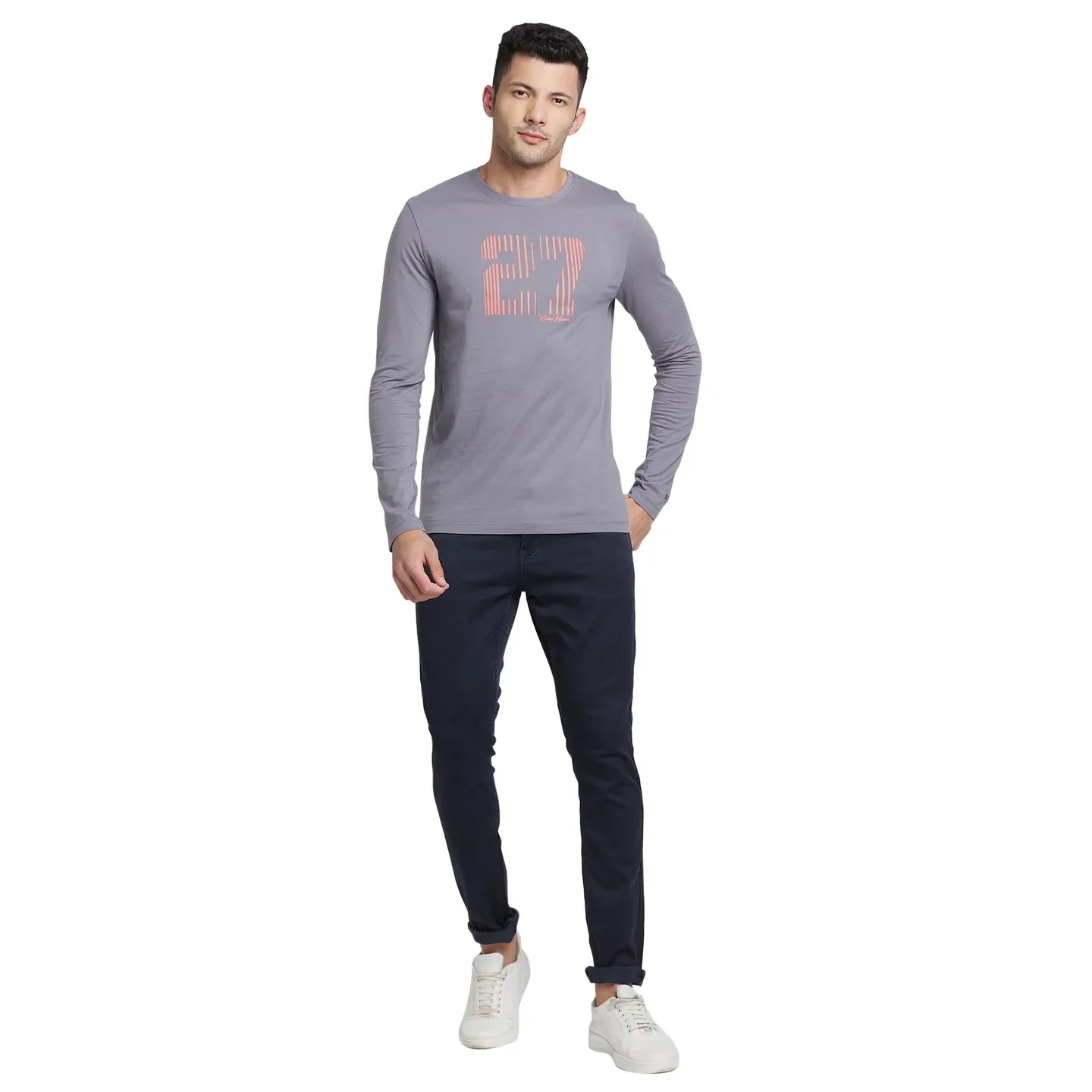 Grey Regular Fit Men's Long Sleeves T-Shirt by Being Human Clothing - Image 5