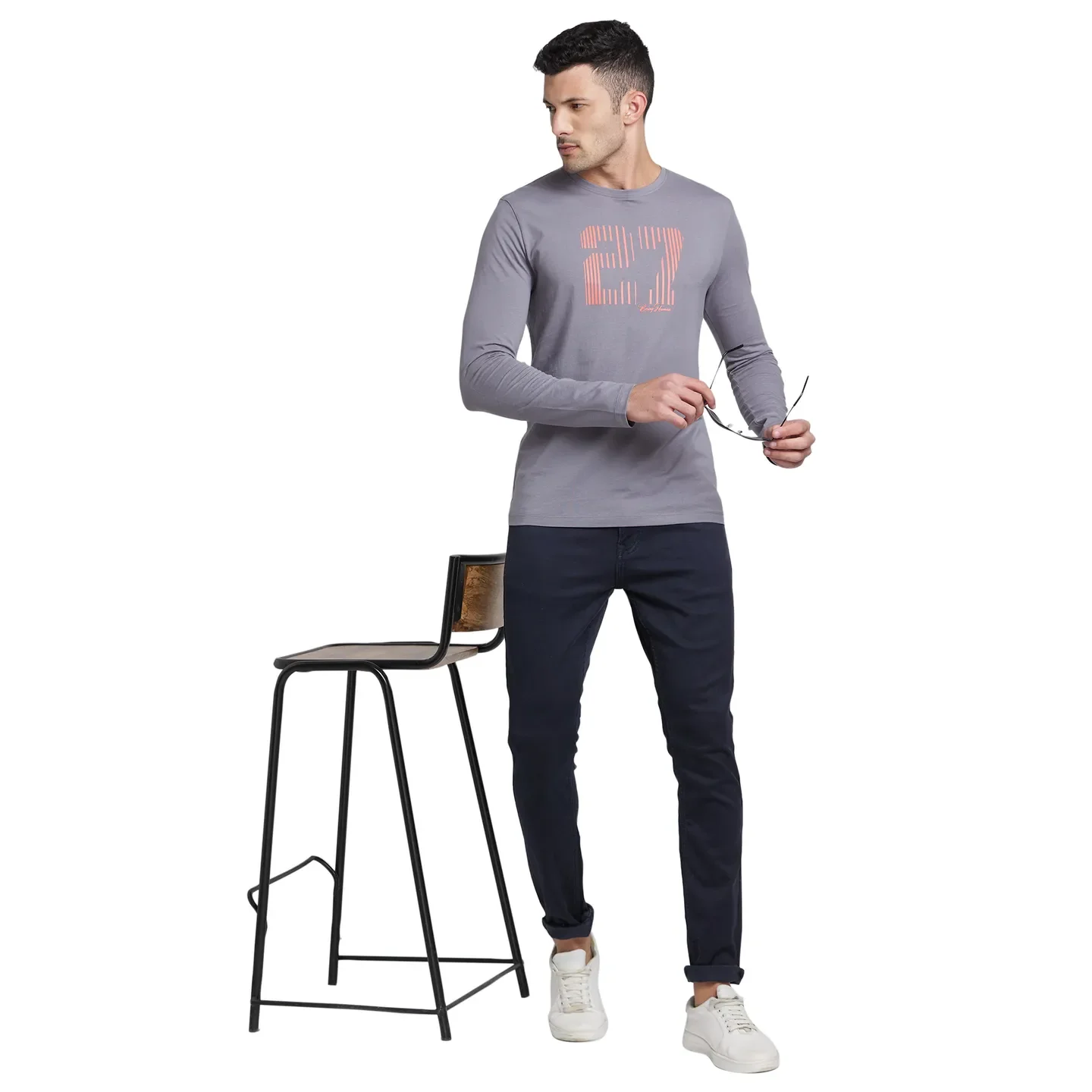 Grey Regular Fit Men's Long Sleeves T-Shirt by Being Human Clothing - Image 6