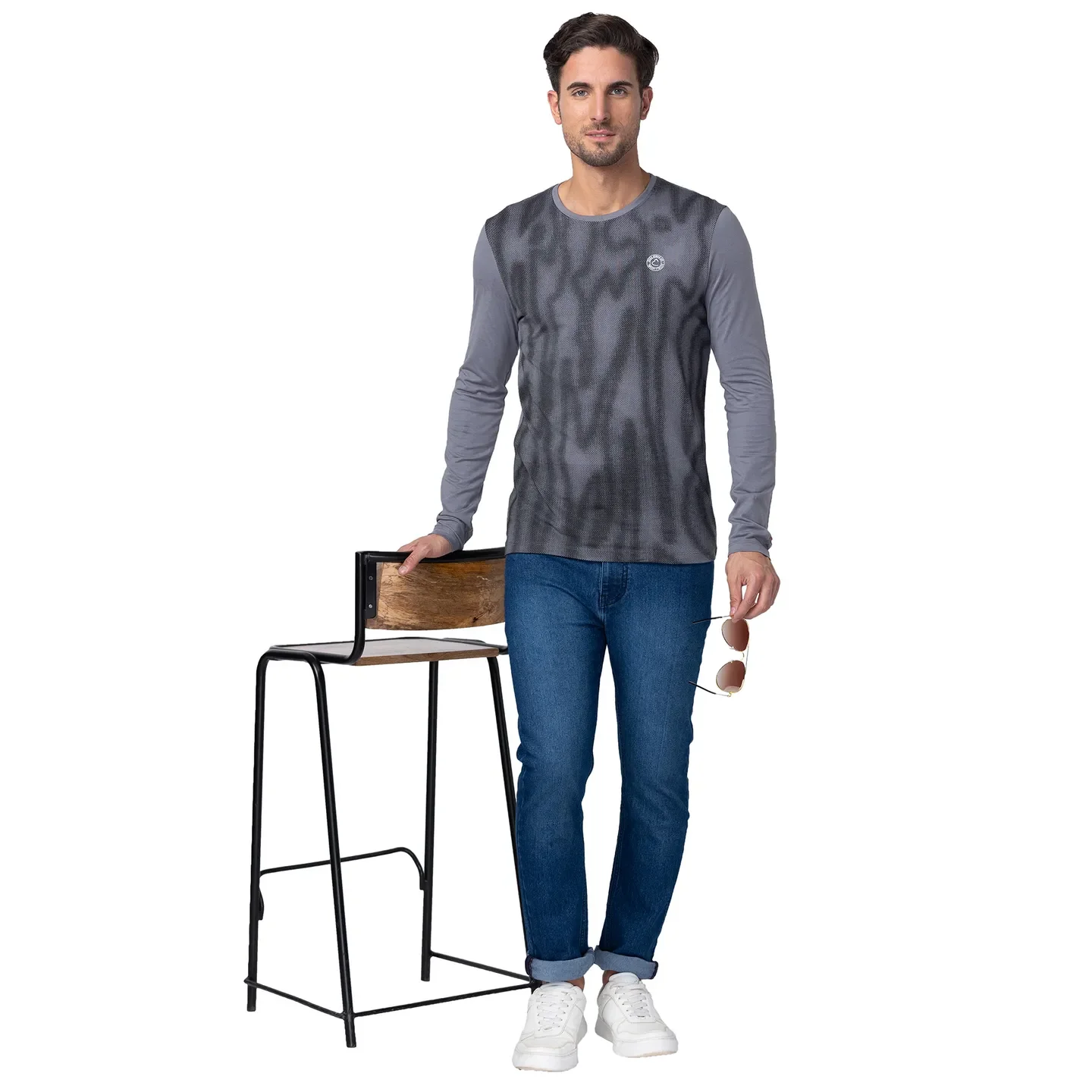 Grey Regular Fit Men's Long Sleeves T-Shirt by Being Human Clothing - Image 6