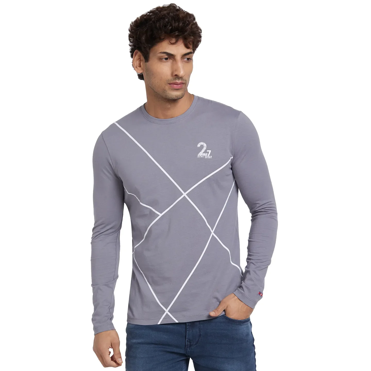 Grey Regular Fit Men's Long Sleeves T-Shirt by Being Human Clothing