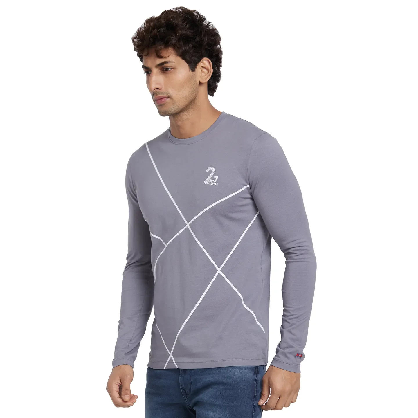 Grey Regular Fit Men's Long Sleeves T-Shirt by Being Human Clothing - Image 2