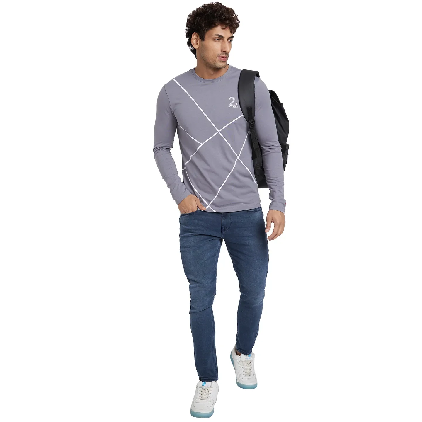Grey Regular Fit Men's Long Sleeves T-Shirt by Being Human Clothing - Image 6