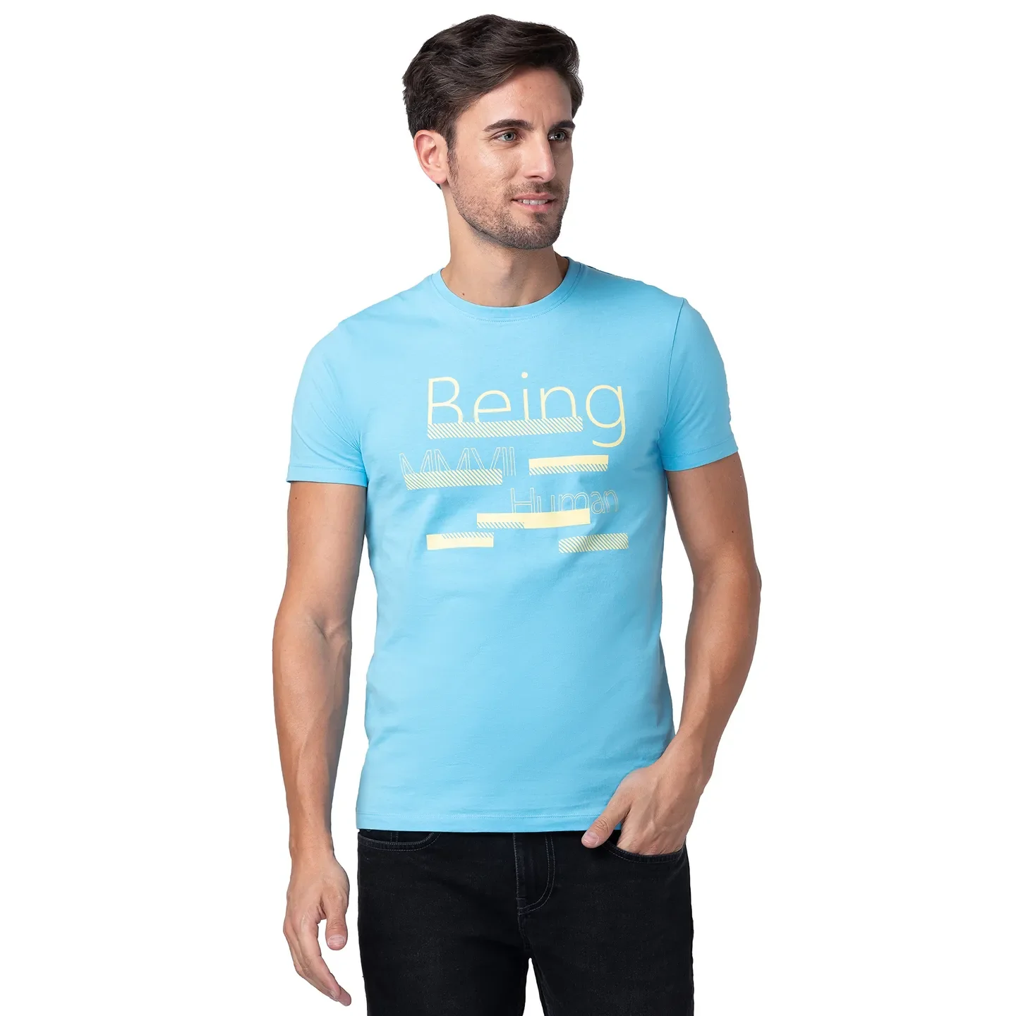 Blue Regular Fit Men's Short Sleeves T-Shirt by Being Human Clothing
