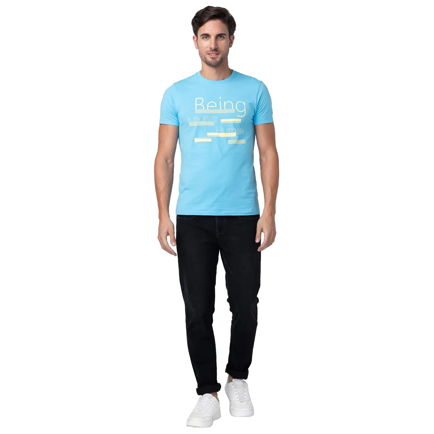Blue Regular Fit Men's Short Sleeves T-Shirt by Being Human Clothing - Image 2