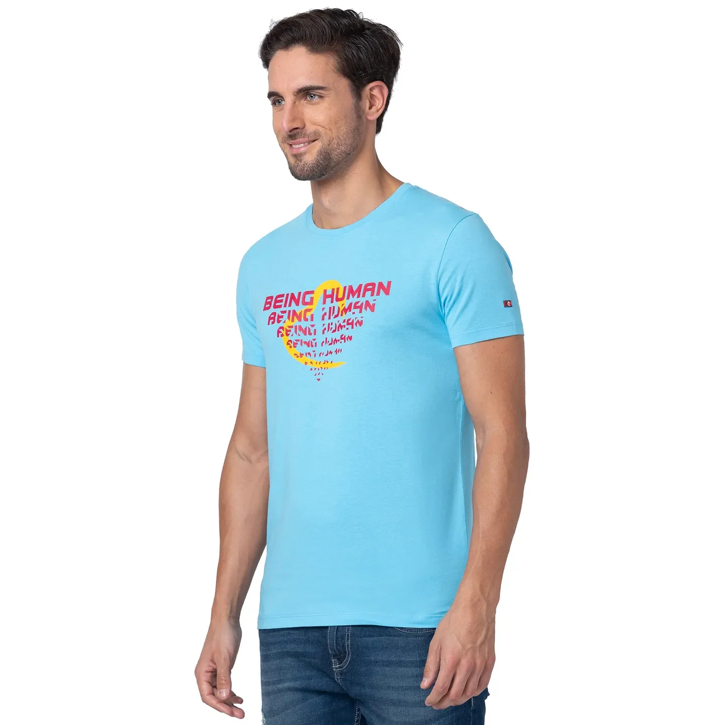 Blue Regular Fit Men's Short Sleeves T-Shirt by Being Human Clothing - Image 4