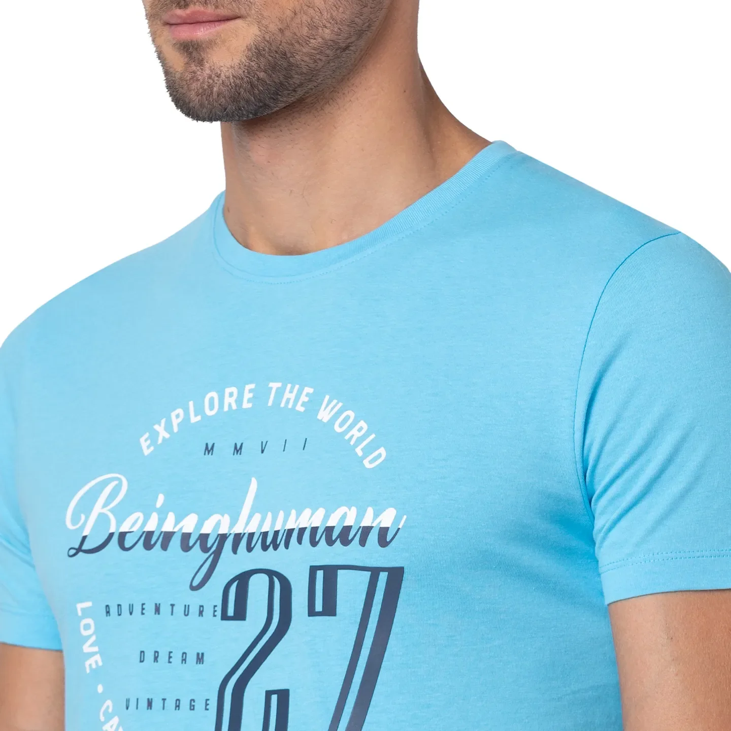Splash Blue Regular Fit Round Neck Men's T-Shirt by Being Human Clothing - Image 5