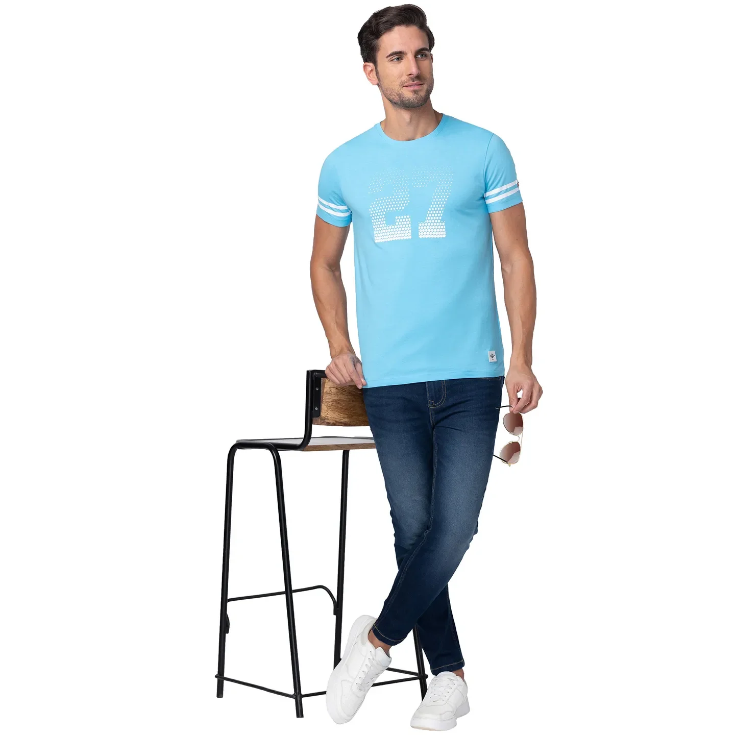 Blue Regular Fit Men's Short Sleeves T-Shirt by Being Human Clothing - Image 6
