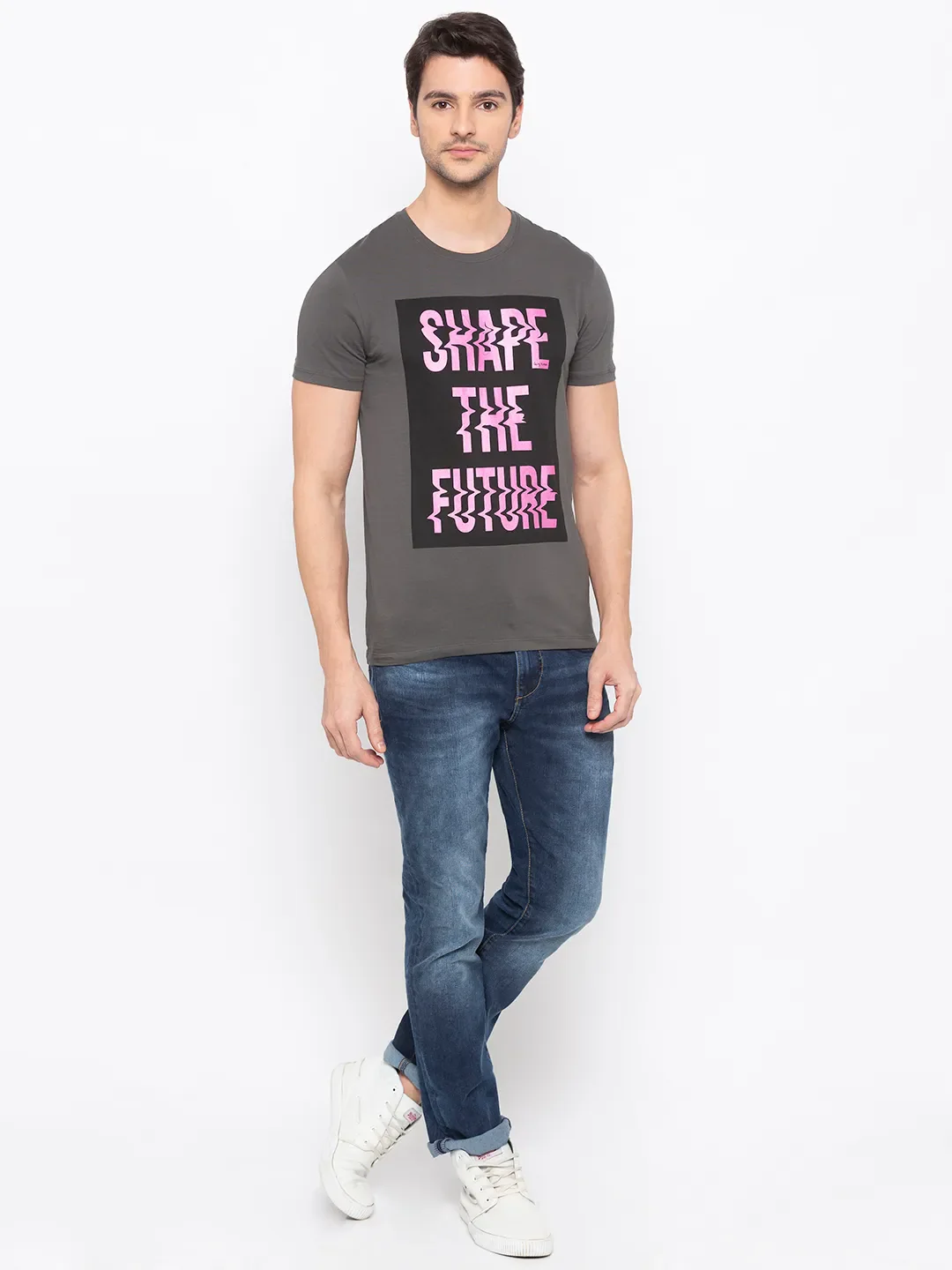 Stone Grey Regular Fit Round Neck Men's T-Shirt by Being Human Clothing - Image 5