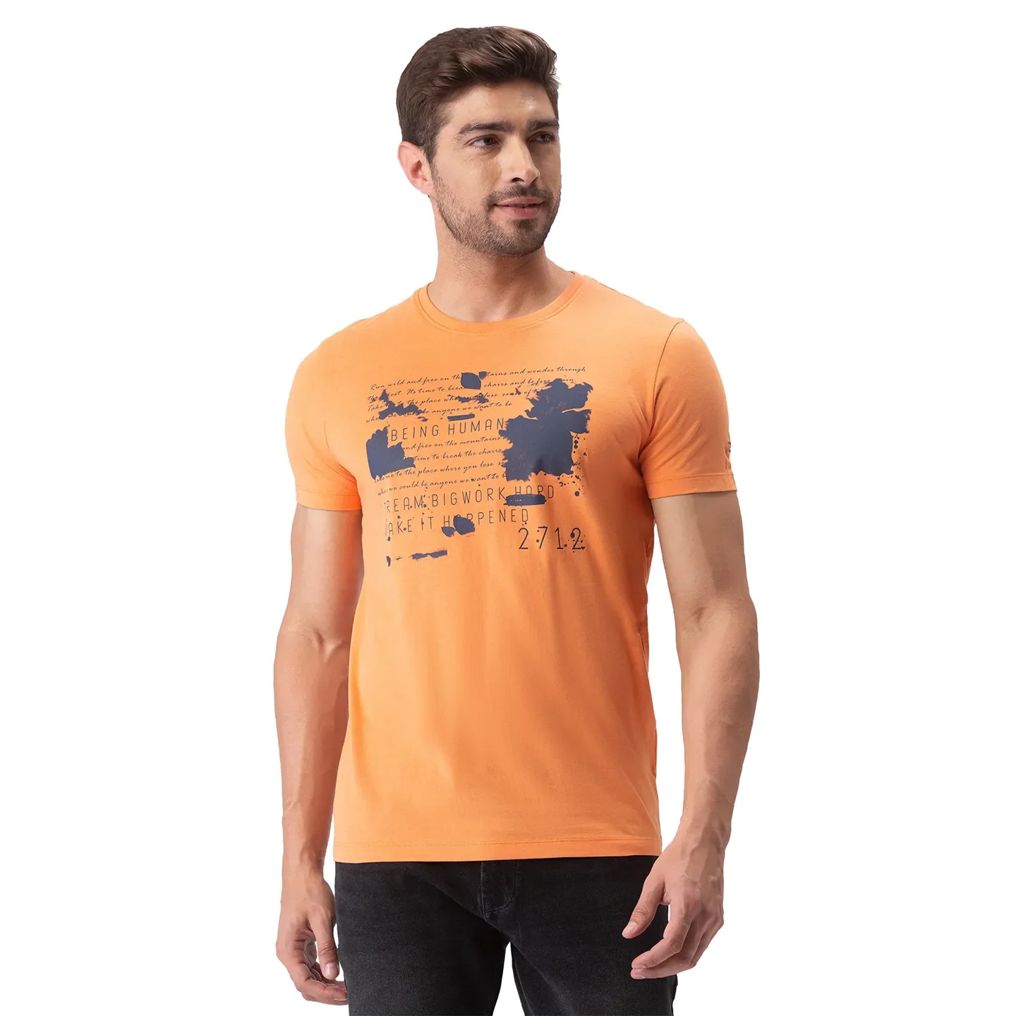 Orange Regular Fit Men's Short Sleeves T-Shirt by Being Human Clothing