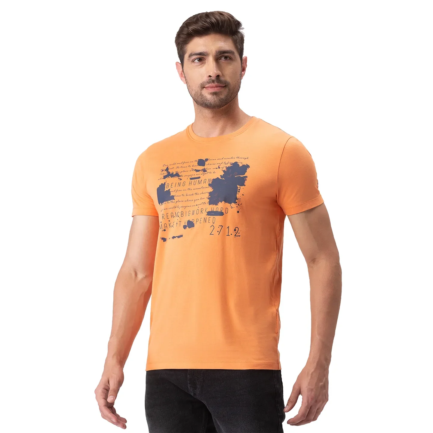 Orange Regular Fit Men's Short Sleeves T-Shirt by Being Human Clothing - Image 2