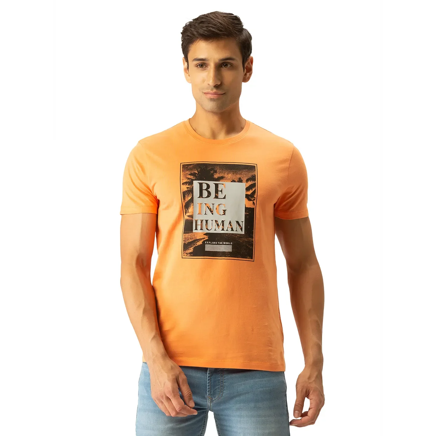 Orange Regular Fit Men's Short Sleeves T-Shirt by Being Human Clothing