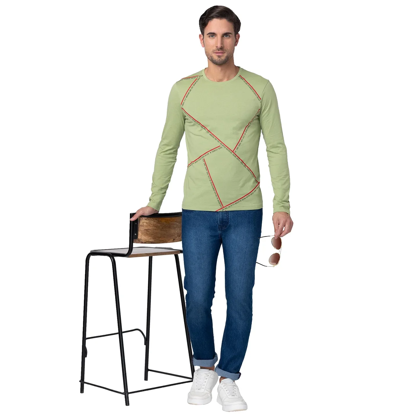 Green Regular Fit Men's Long Sleeves T-Shirt by Being Human Clothing - Image 6