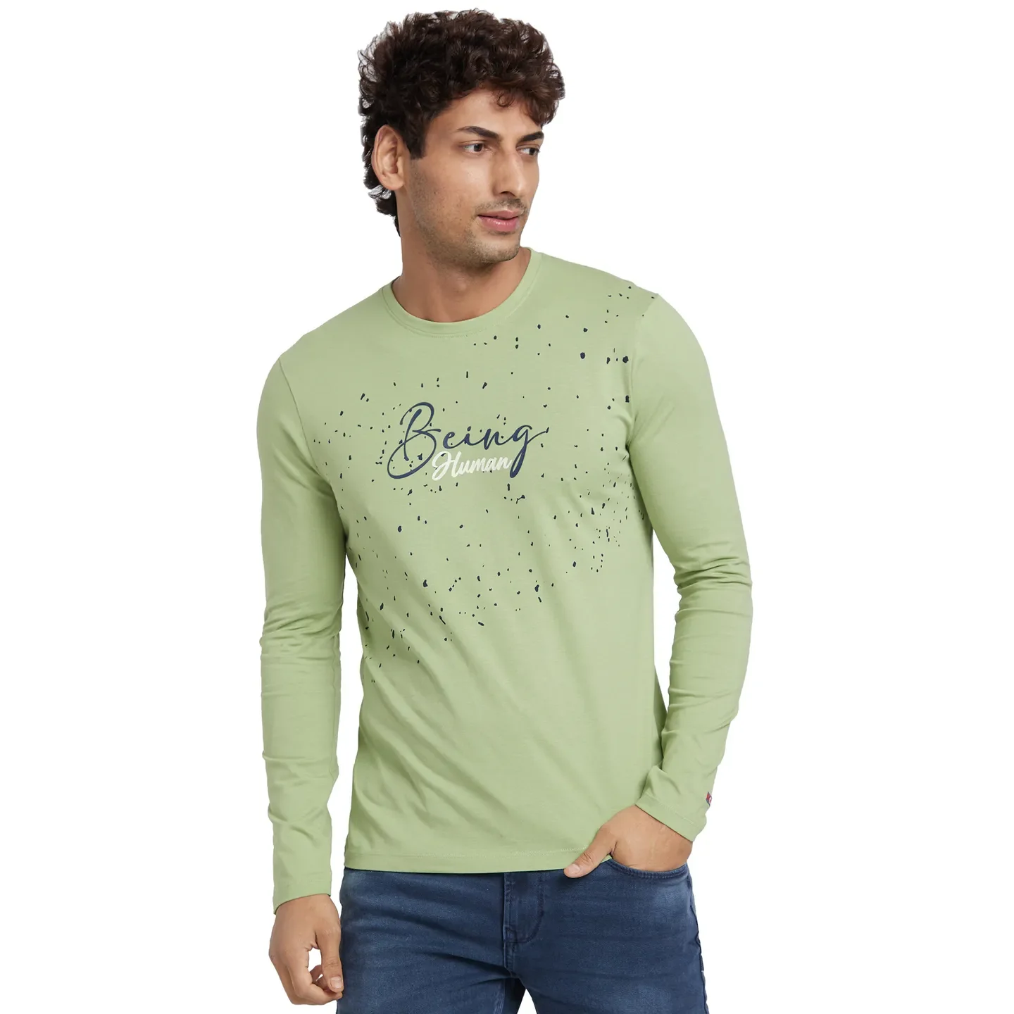 Grey Regular Fit Men's Long Sleeves T-Shirt by Being Human Clothing