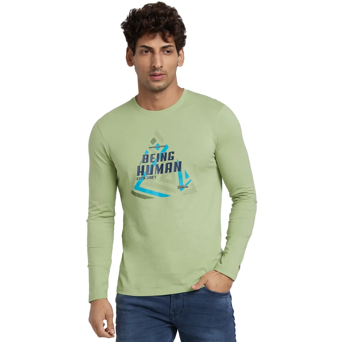 Grey Regular Fit Men's Long Sleeves T-Shirt by Being Human Clothing