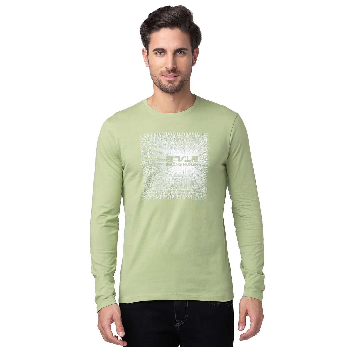 Grey Regular Fit Men's Long Sleeves T-Shirt by Being Human Clothing