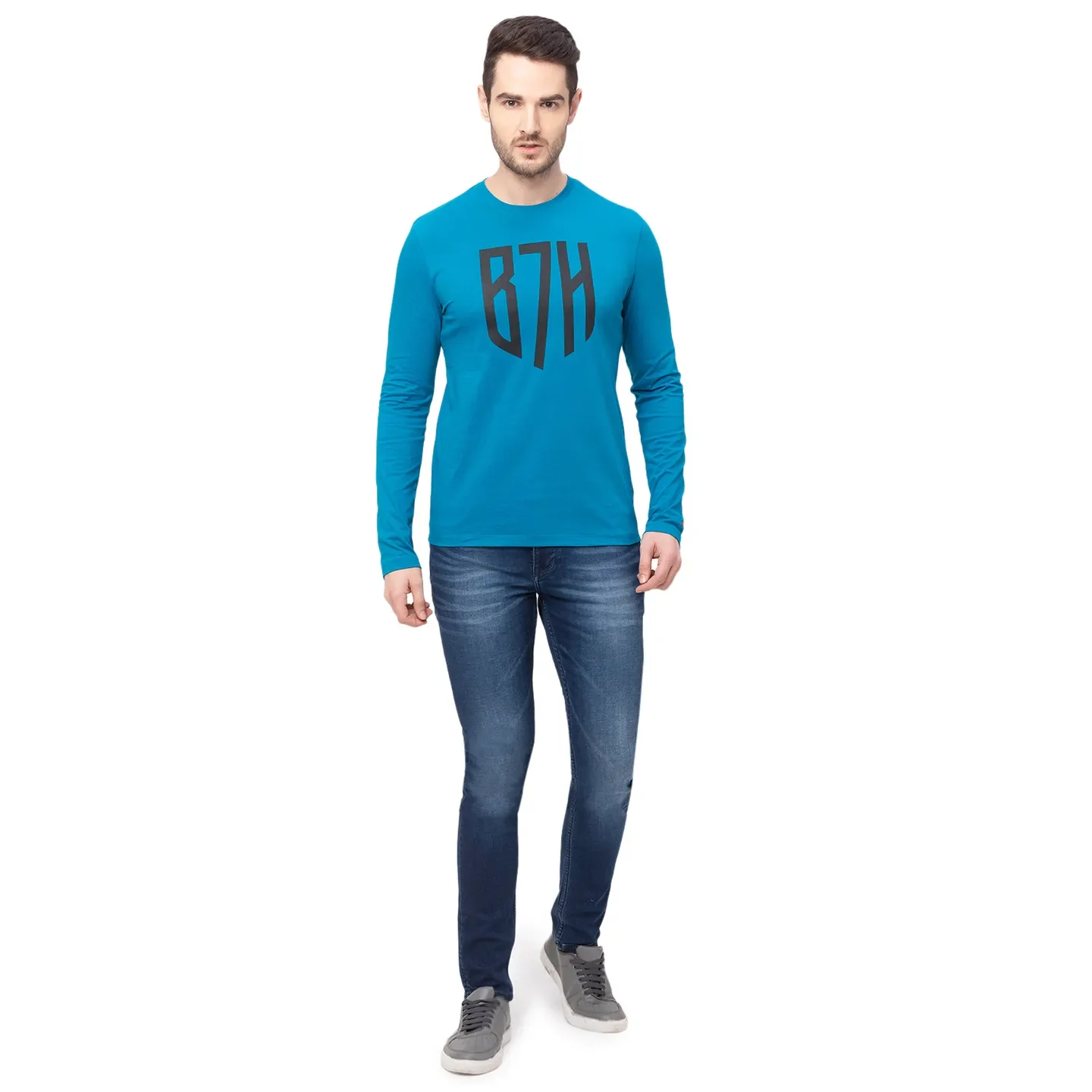 Teal Regular Fit Men's Long Sleeves T-Shirt by Being Human Clothing - Image 5
