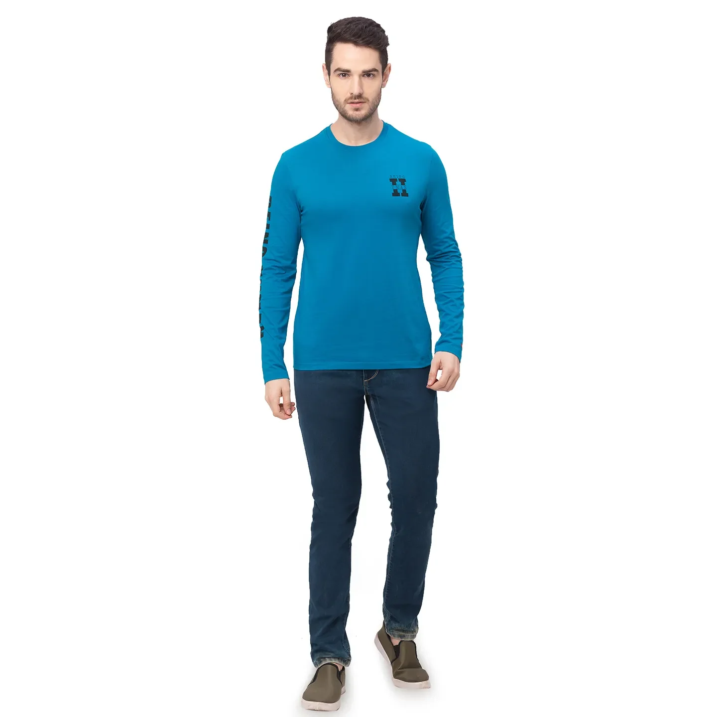 Teal Regular Fit Men's Long Sleeves T-Shirt by Being Human Clothing - Image 6