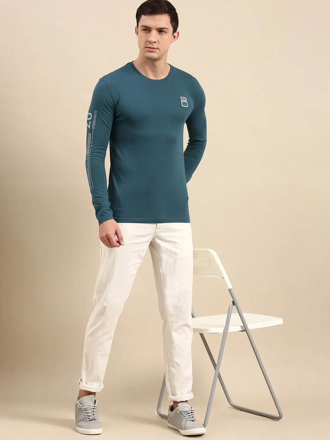 Teal Regular Fit Men's Long Sleeves T-Shirt by Being Human Clothing - Image 9