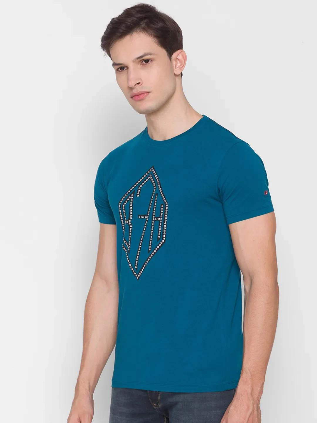 Teal Regular Fit Round Neck Men's T-Shirt by Being Human Clothing - Image 3