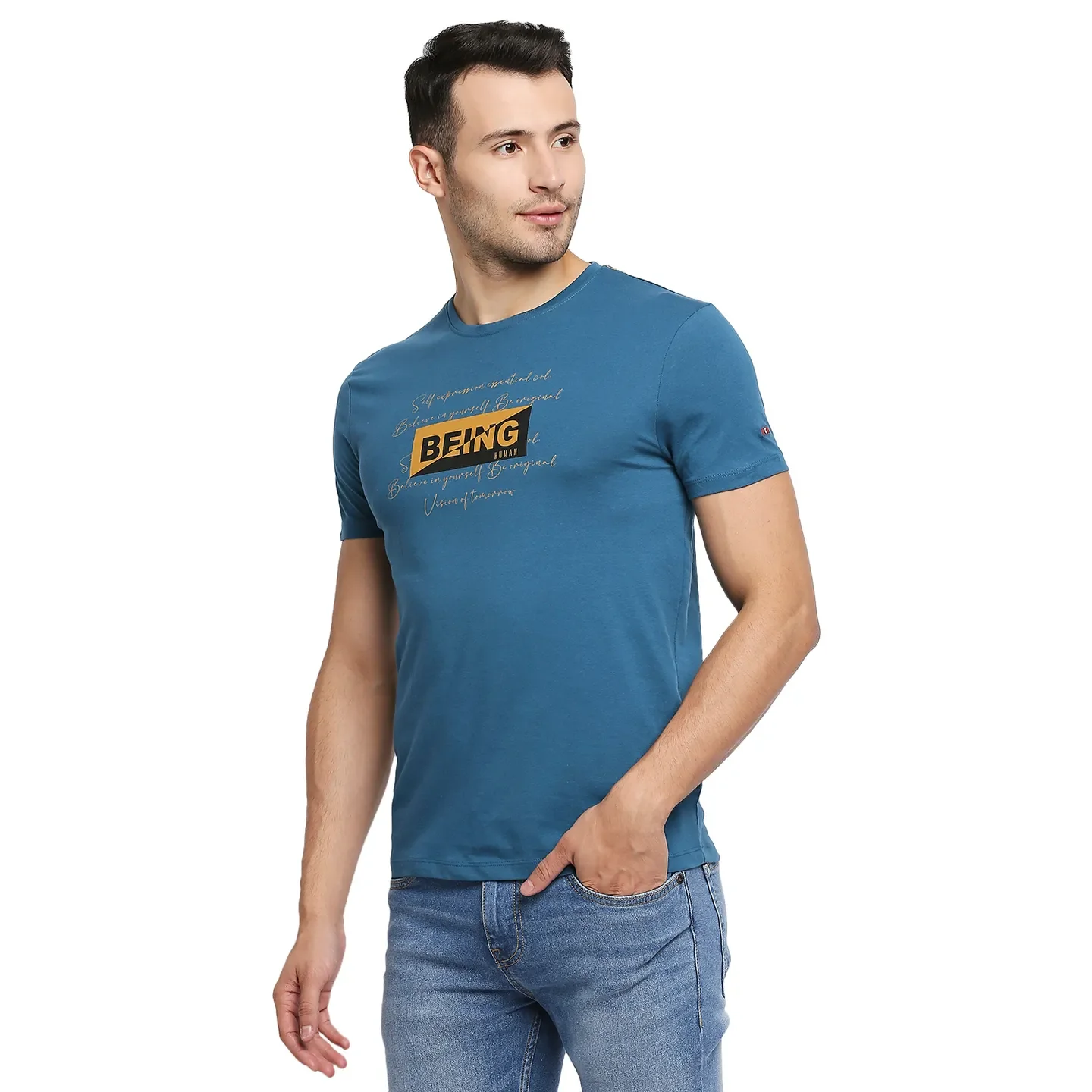 Teal Regular Fit Men's Short Sleeves T-Shirt by Being Human Clothing - Image 2