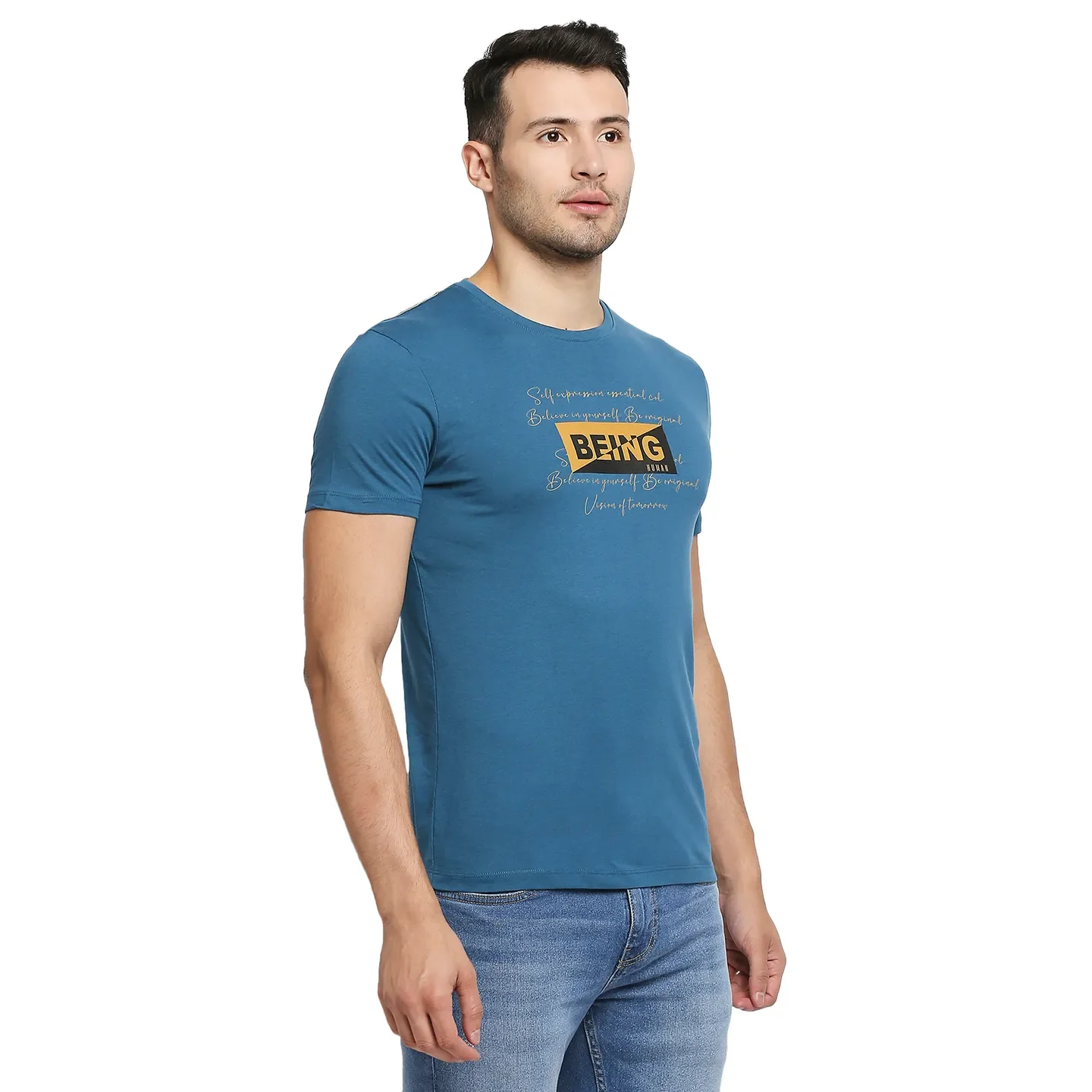 Teal Regular Fit Men's Short Sleeves T-Shirt by Being Human Clothing - Image 3