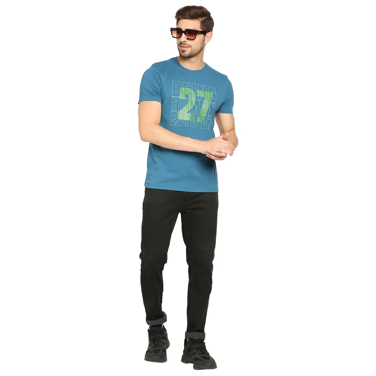 Teal Regular Fit Men's Short Sleeves T-Shirt by Being Human Clothing - Image 6
