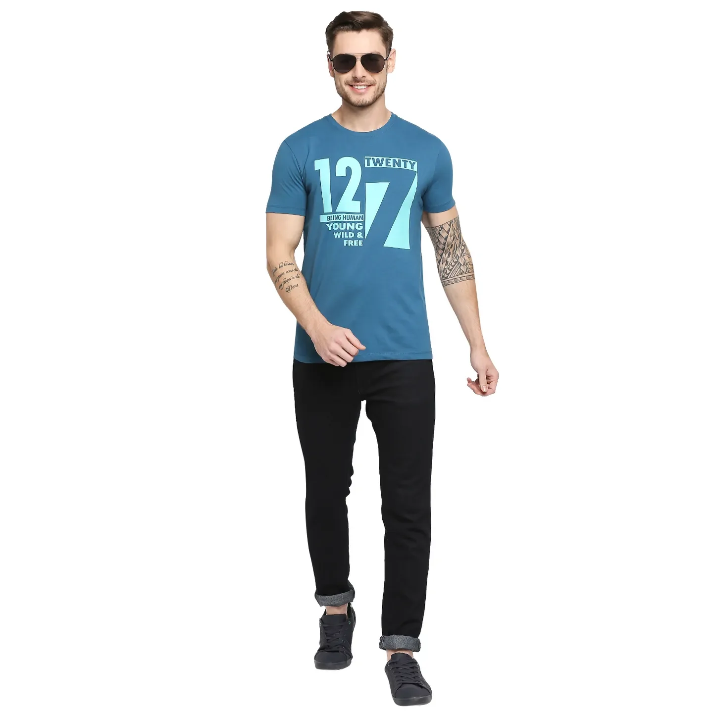 Teal Regular Fit Men's Short Sleeves T-Shirt by Being Human Clothing - Image 5