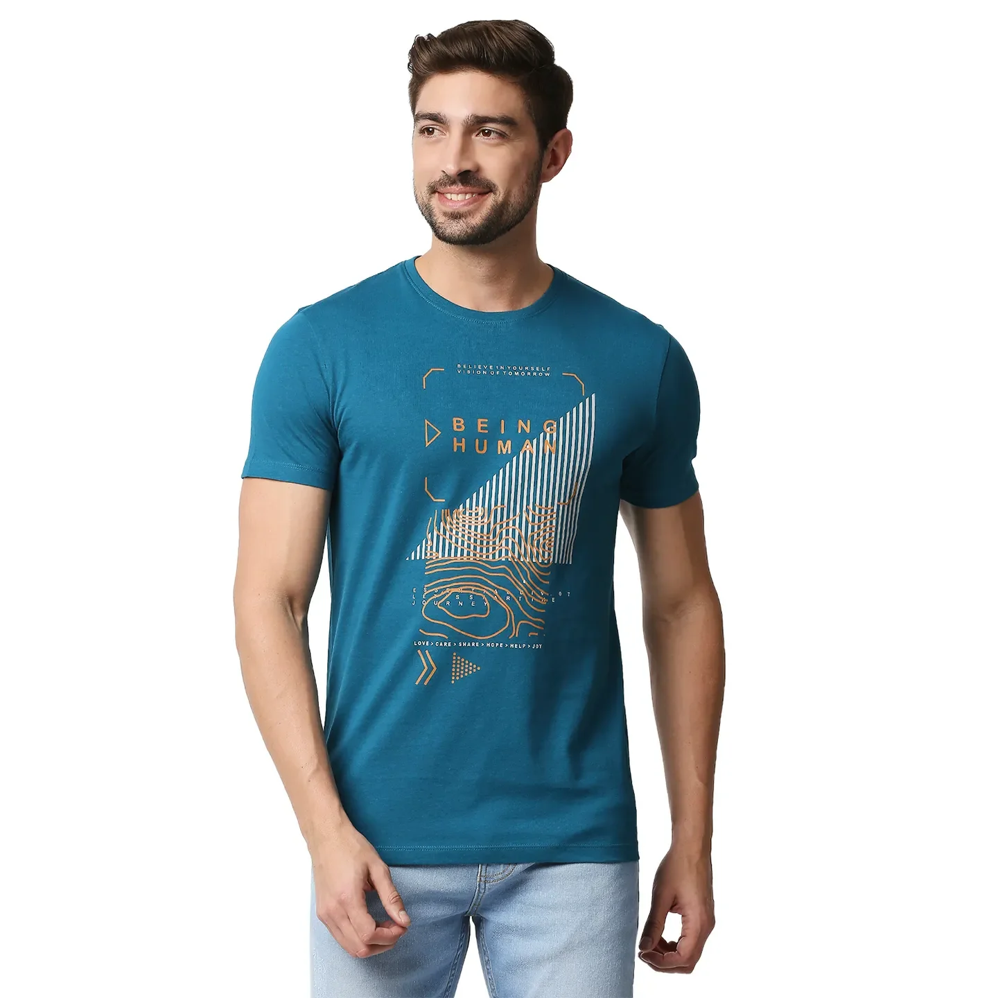 Teal Regular Fit Men's Short Sleeves T-Shirt by Being Human Clothing