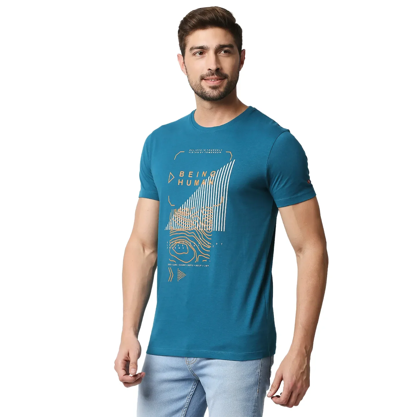 Teal Regular Fit Men's Short Sleeves T-Shirt by Being Human Clothing - Image 2