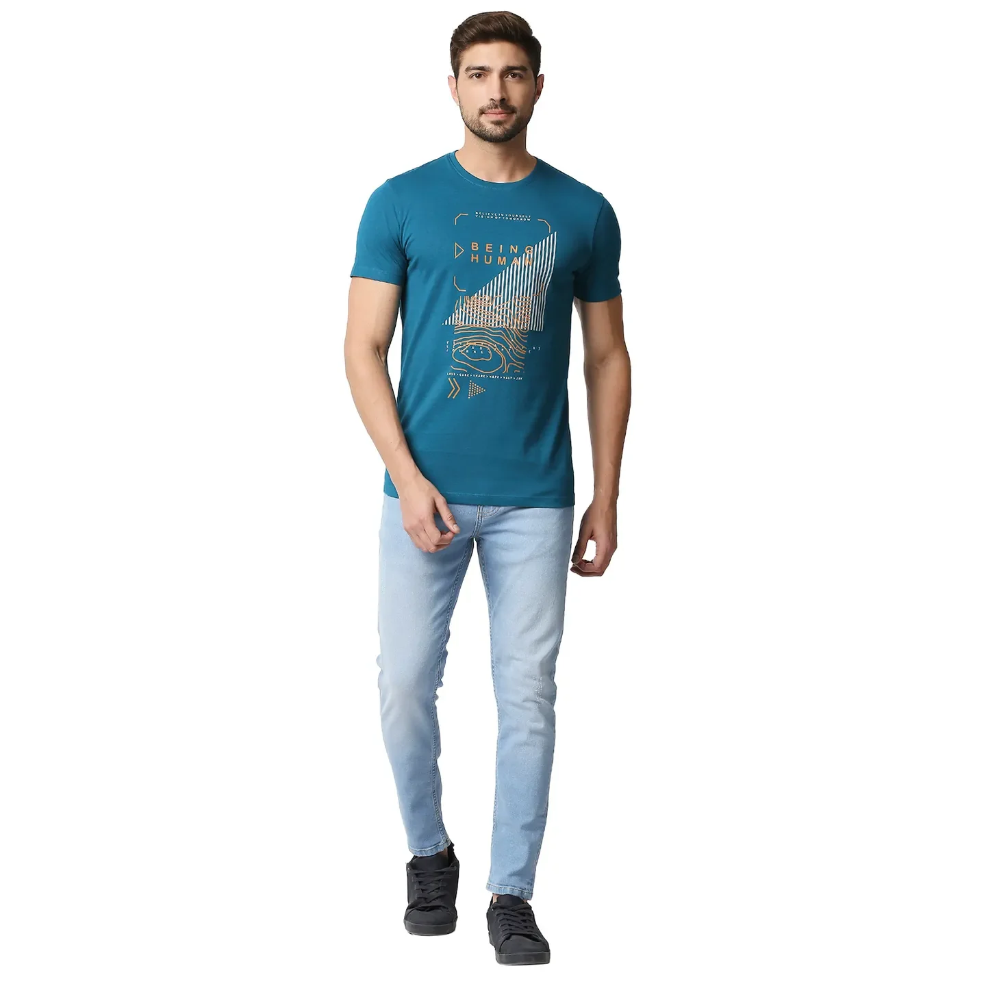 Teal Regular Fit Men's Short Sleeves T-Shirt by Being Human Clothing - Image 6