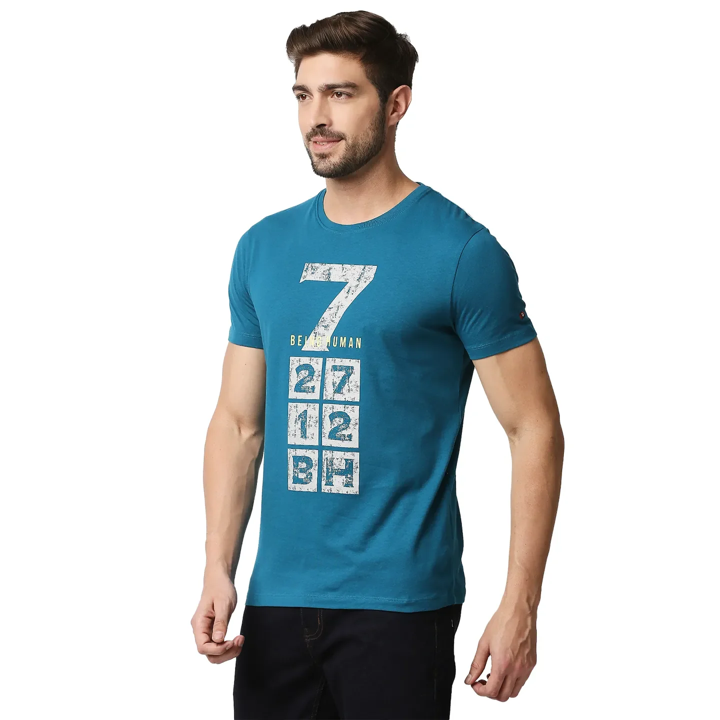 Teal Regular Fit Men's Short Sleeves T-Shirt by Being Human Clothing - Image 3