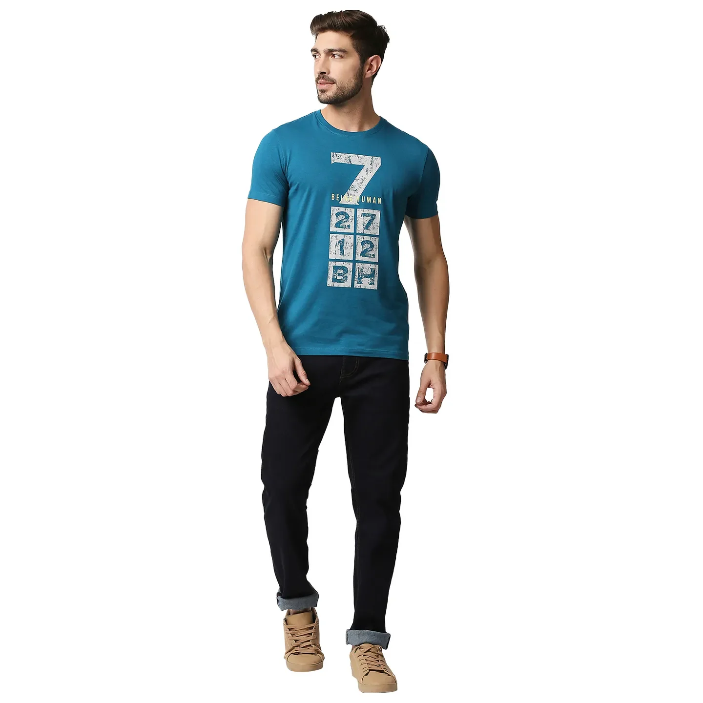Teal Regular Fit Men's Short Sleeves T-Shirt by Being Human Clothing - Image 6