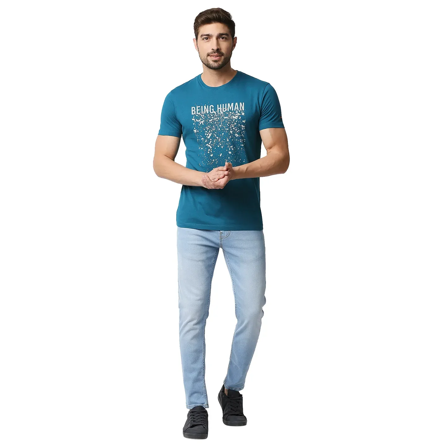 Teal Regular Fit Men's Short Sleeves T-Shirt by Being Human Clothing - Image 6