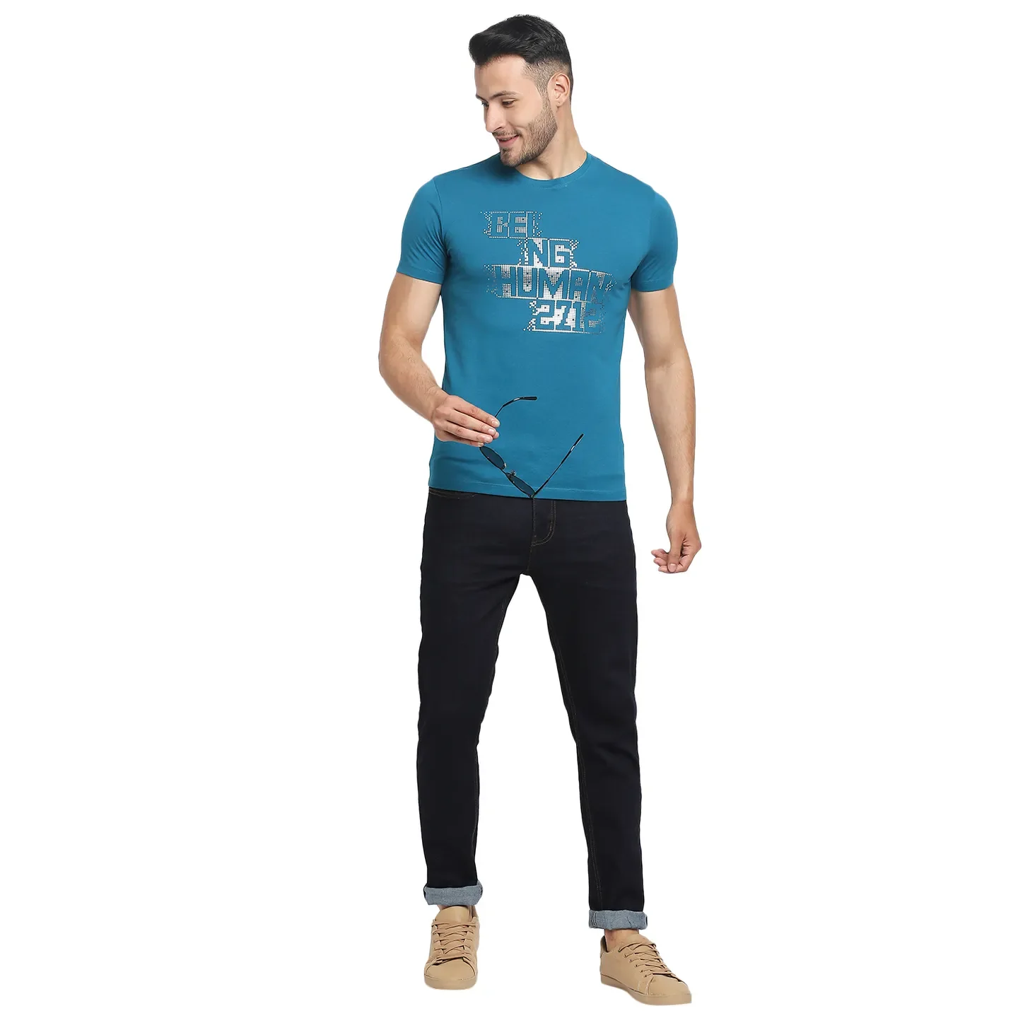 Teal Regular Fit Men's Short Sleeves T-Shirt by Being Human Clothing - Image 11