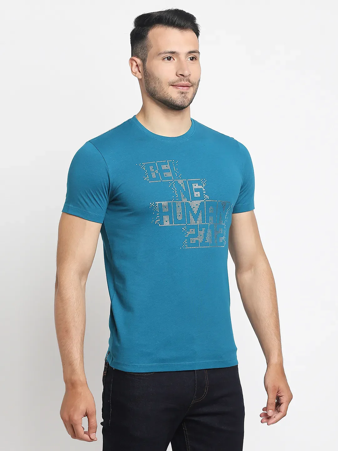 Teal Regular Fit Men's Short Sleeves T-Shirt by Being Human Clothing - Image 4