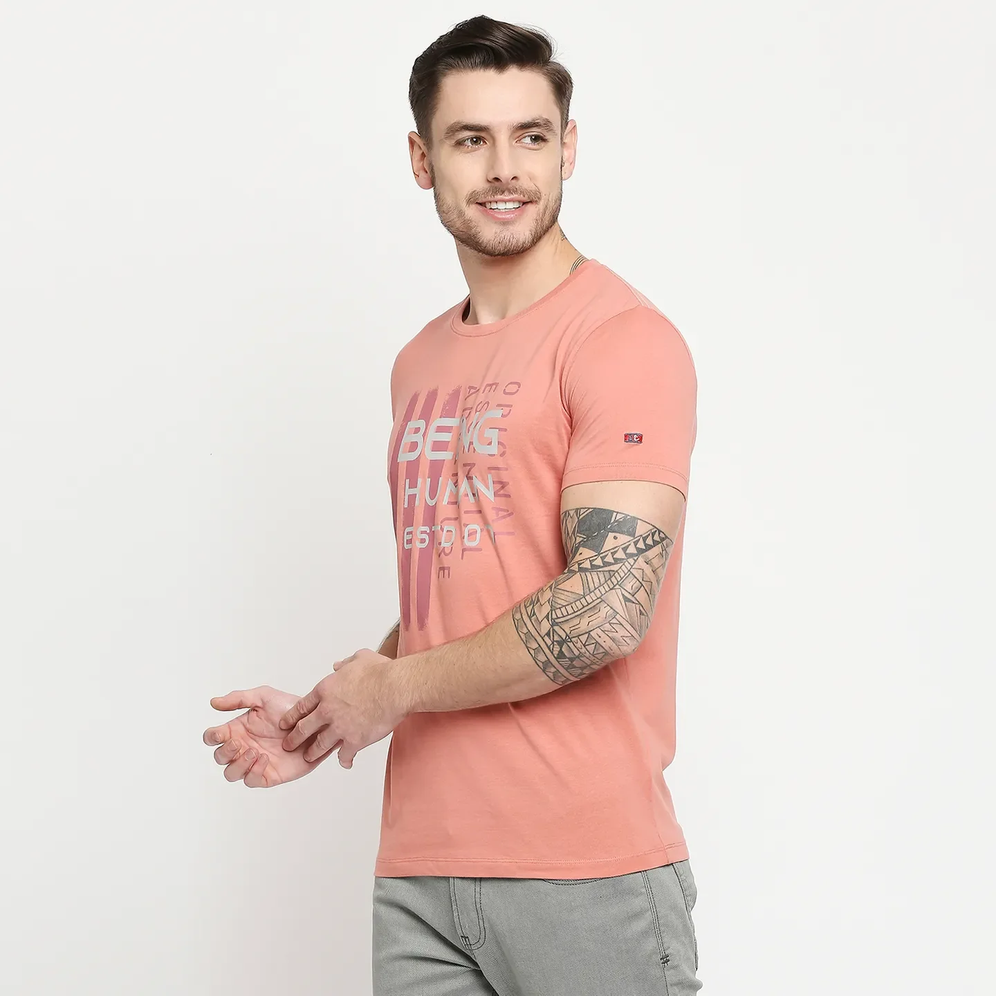 Red Regular Fit Men's Short Sleeves T-Shirt by Being Human Clothing - Image 2