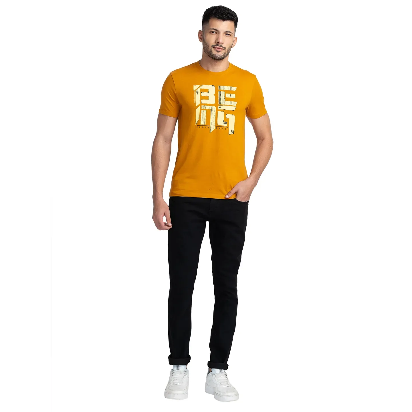 Yellow Regular Fit Round Neck Men's T-Shirt by Being Human Clothing - Image 2