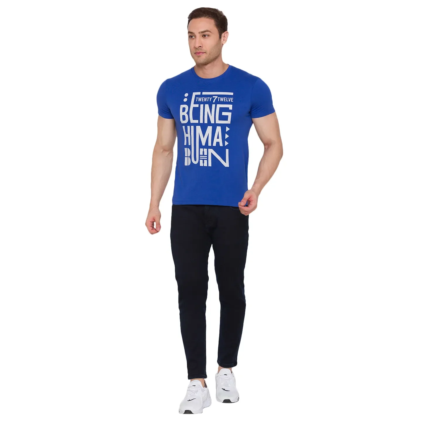 Blue Regular Fit Men's Short Sleeves T-Shirt by Being Human Clothing - Image 5