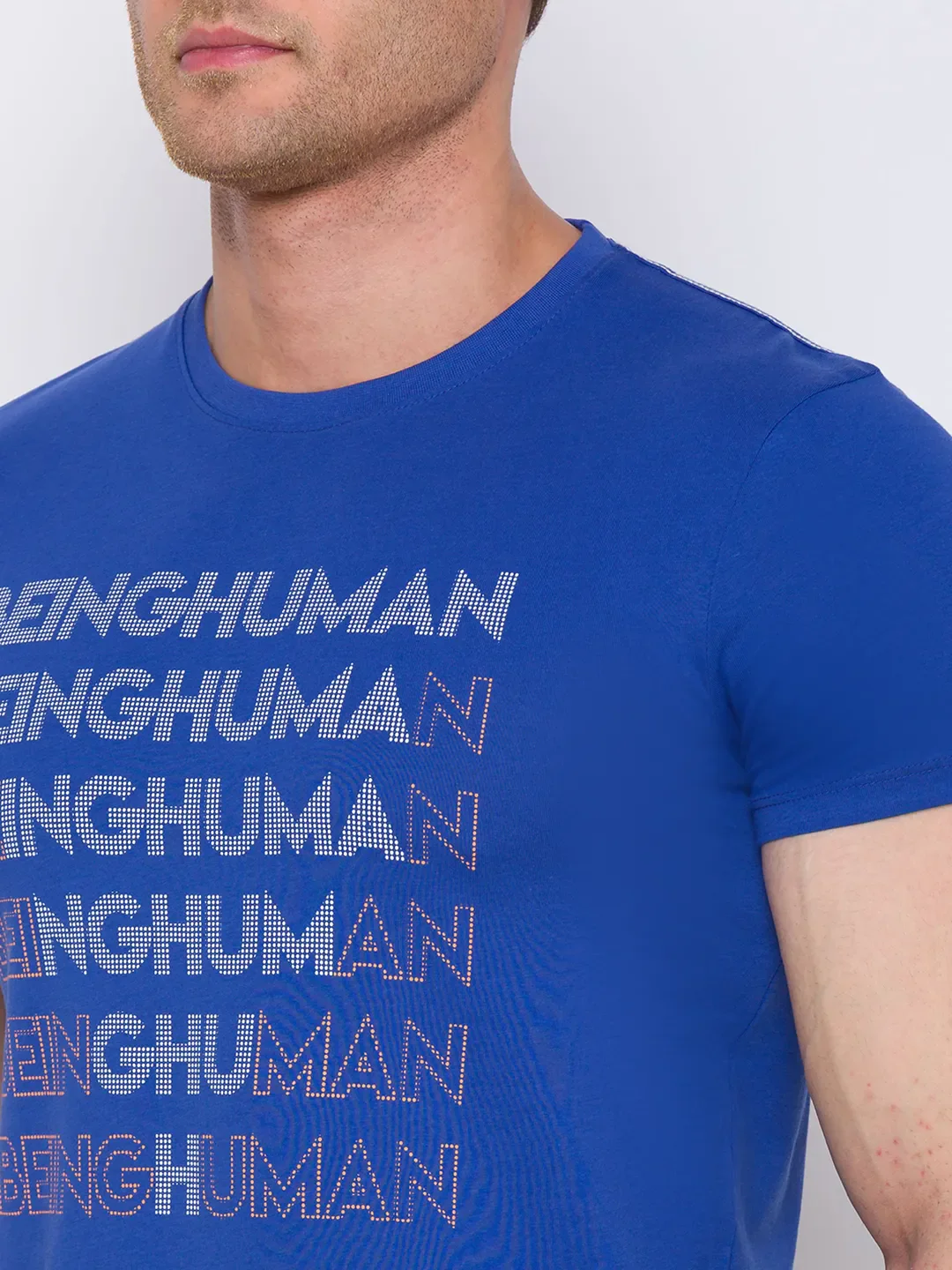 Blue Regular Fit Men's Short Sleeves T-Shirt by Being Human Clothing - Image 5
