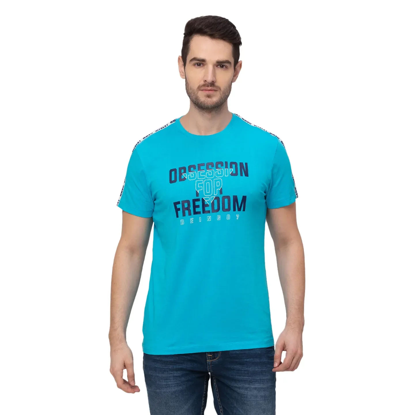 Turquoise Regular Fit Round Neck Men's T-Shirt by Being Human Clothing