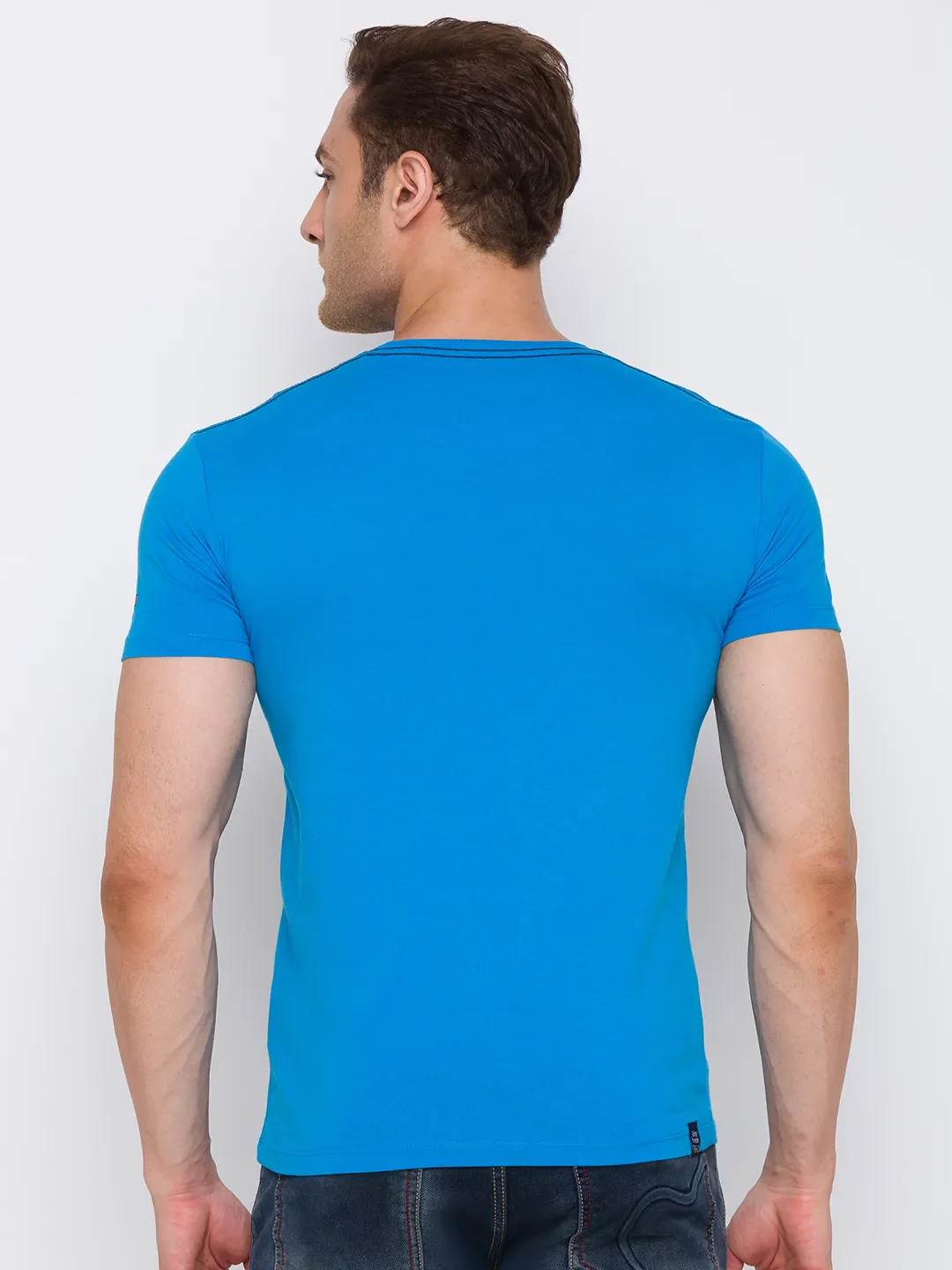 Turquoise Regular Fit Round Neck Men's T-Shirt by Being Human Clothing - Image 3