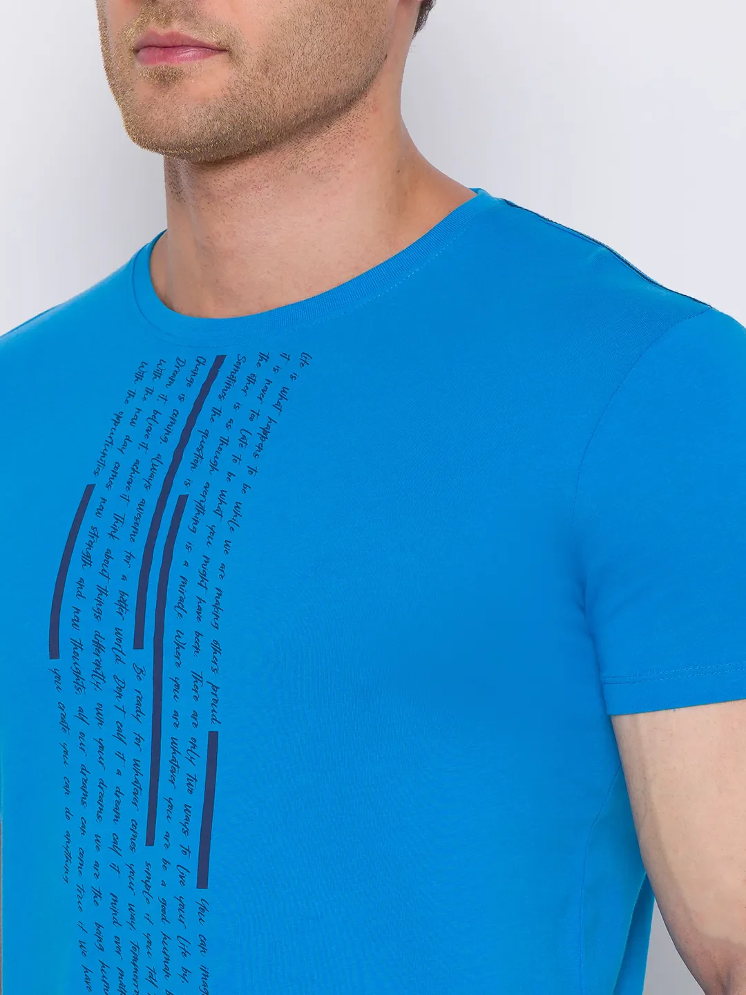 Turquoise Regular Fit Round Neck Men's T-Shirt by Being Human Clothing - Image 4