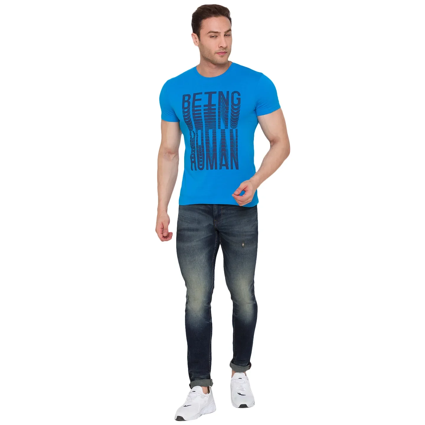 Blue Regular Fit Men's Short Sleeves T-Shirt by Being Human Clothing - Image 5