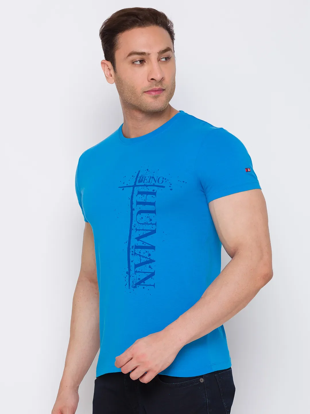 Blue Regular Fit Men's Short Sleeves T-Shirt by Being Human Clothing - Image 4