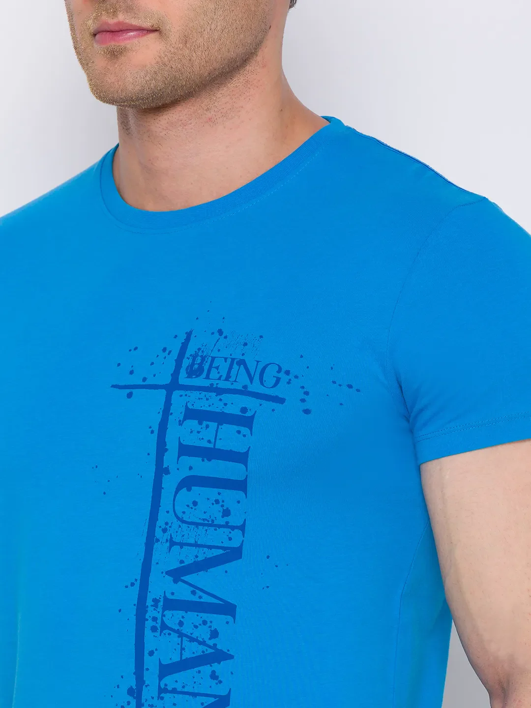 Blue Regular Fit Men's Short Sleeves T-Shirt by Being Human Clothing - Image 5